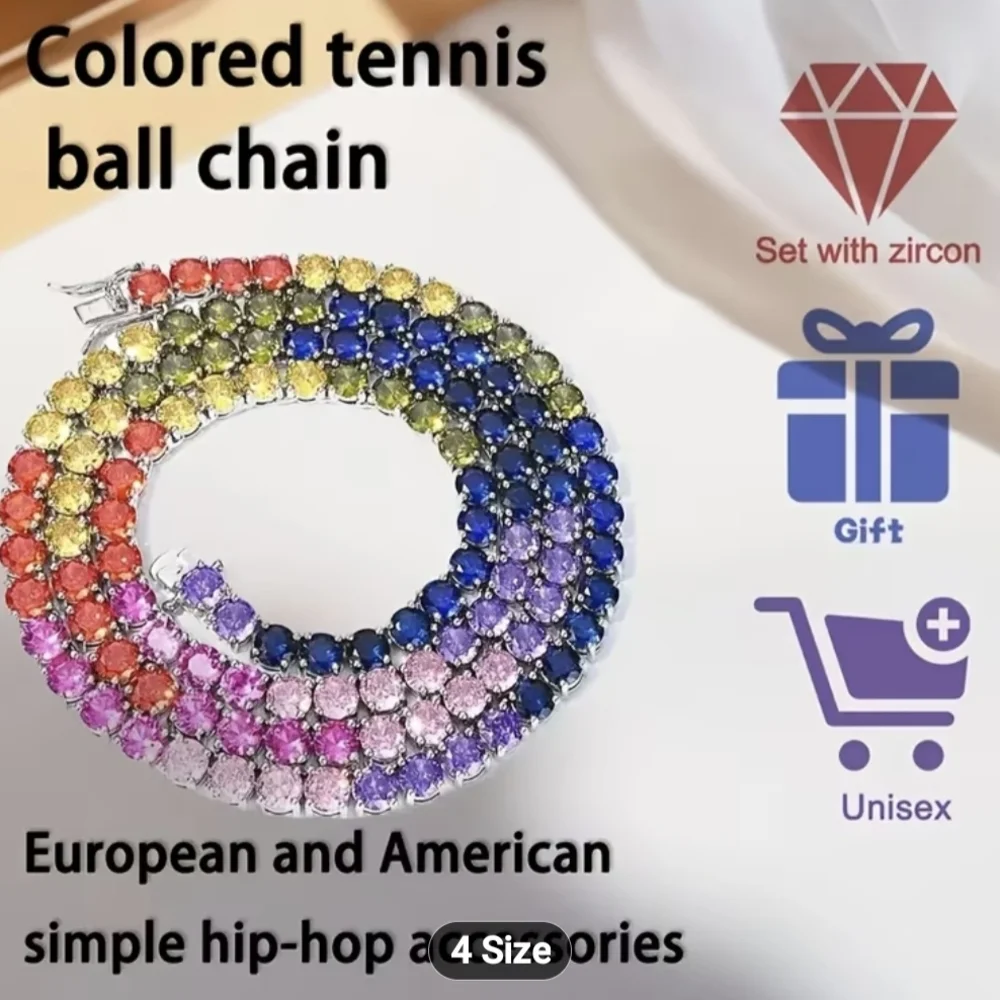 🎉🎉NEW🎉🎉 GORGEOUS!! 4MM 5A Multicolor CZ Necklace In SILVER Hardware